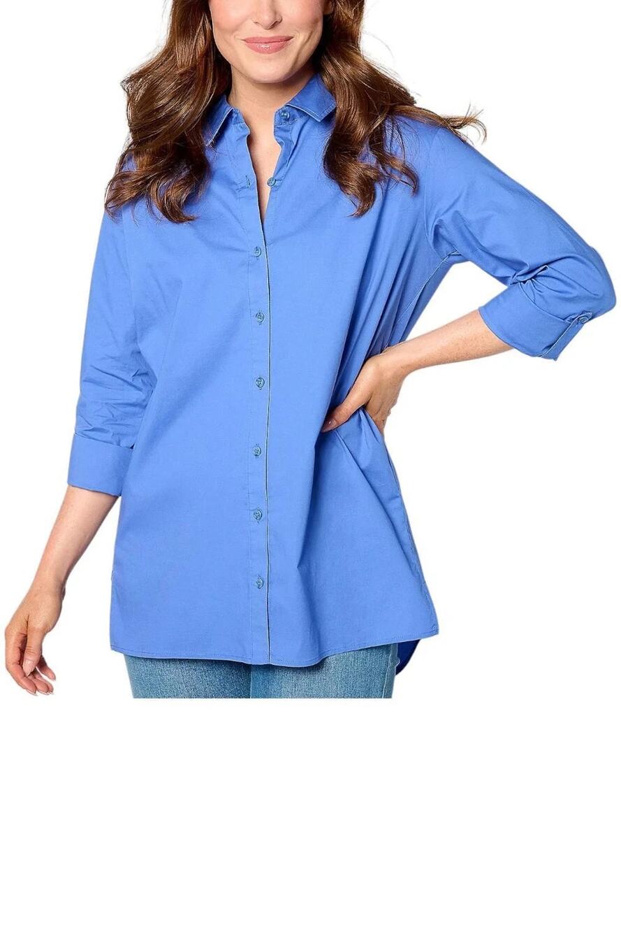 Zuda Button Up Shirt Womens XS Extra Small Blue Cool Cotton Classic Office
